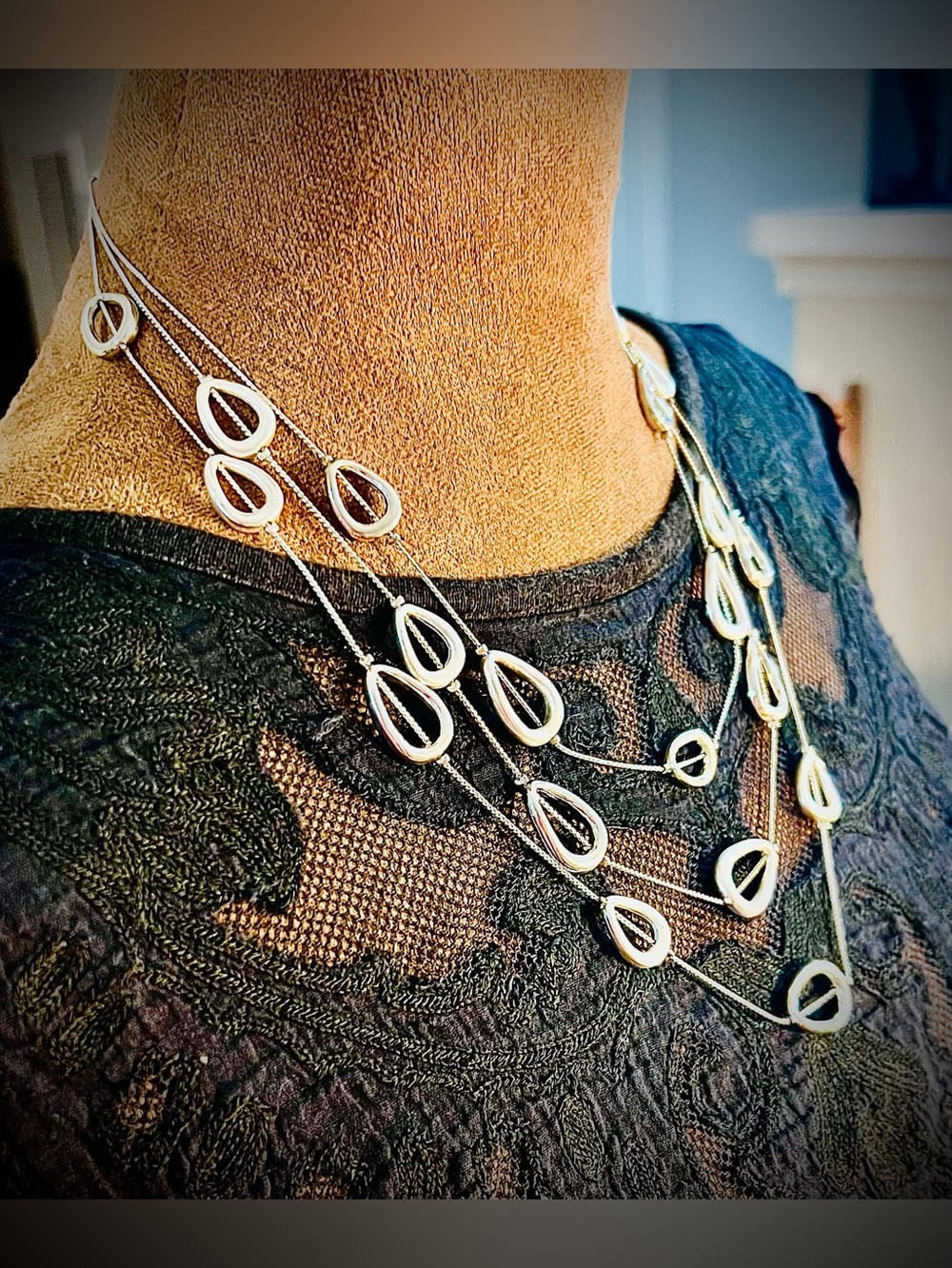 New York & Company Silver Multi-Strand Teardrop Necklace